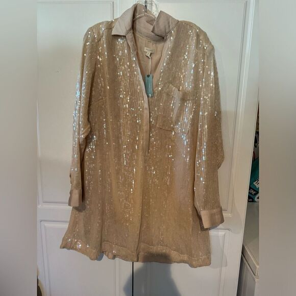 Anthropologie Pilcro Long Sleeve Sequin Mini Shirt Dress Small - Picture 5 of 11